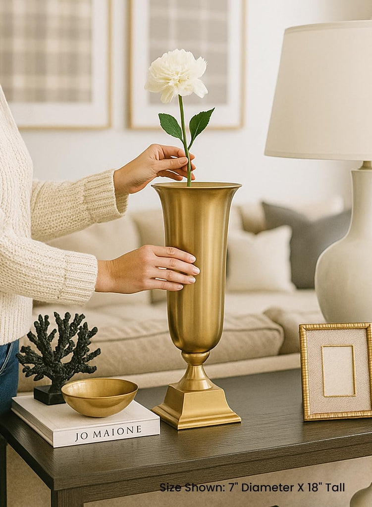 18-Inch Gold Pedestal Urn - Elegant Tapered Gold Vase for Flowers - Perfect as a Centerpiece Decor, Weddings