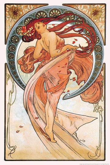 Laminated Alphonse Mucha Poster Dance Painting 1898 Bohemian Czech Painter 1900s Nouveau Vintage Poster Dry Erase