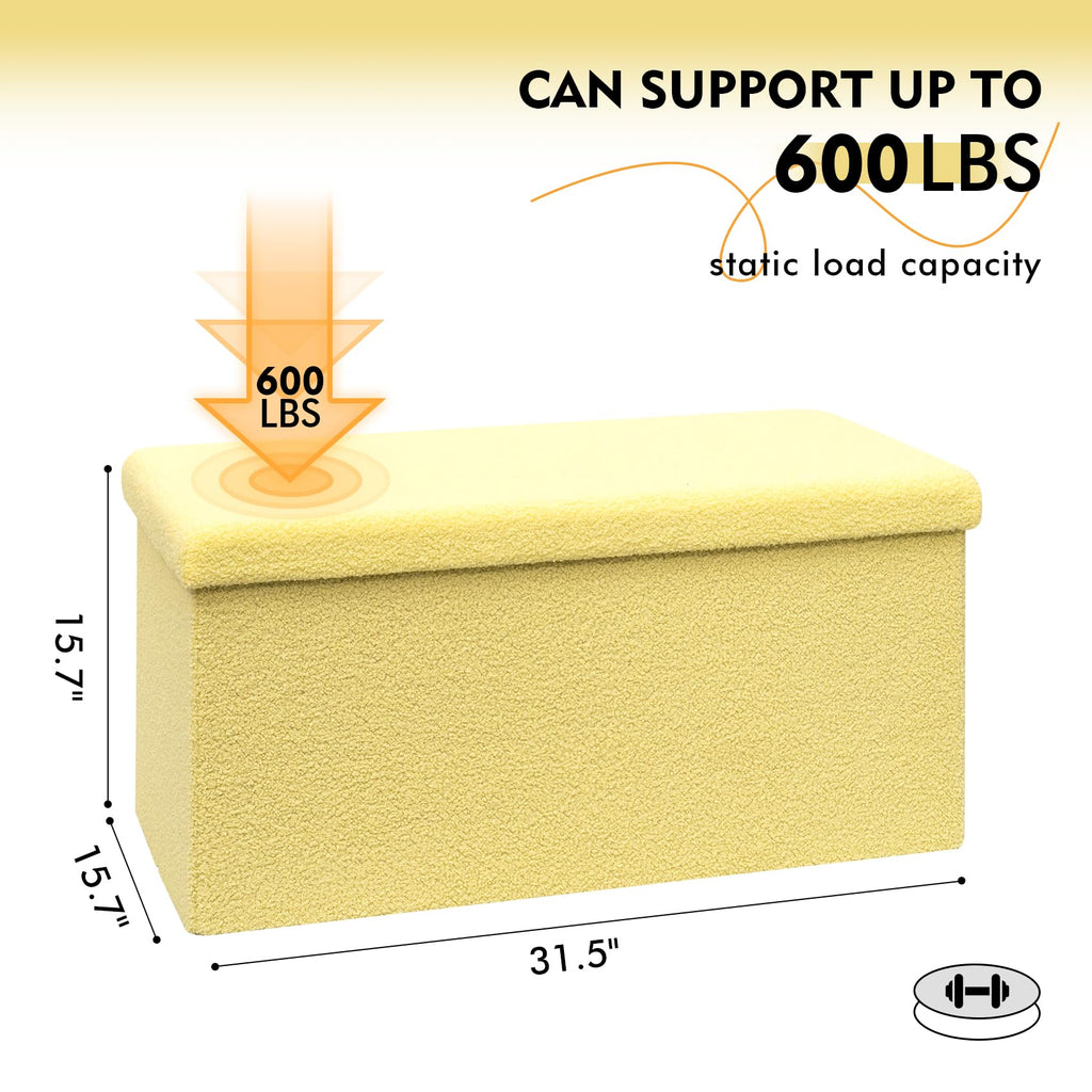Folding Storage Ottoman Bench, Yellow Boucle Square