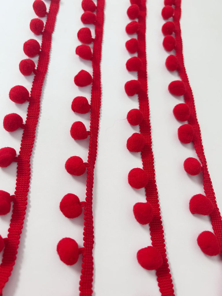 M Wide Red Pom Pom Ball Fringe Trim Sewing Fringe Fabric Trim Ribbon for DIY Crafts Sewing - 10 Yards 16m