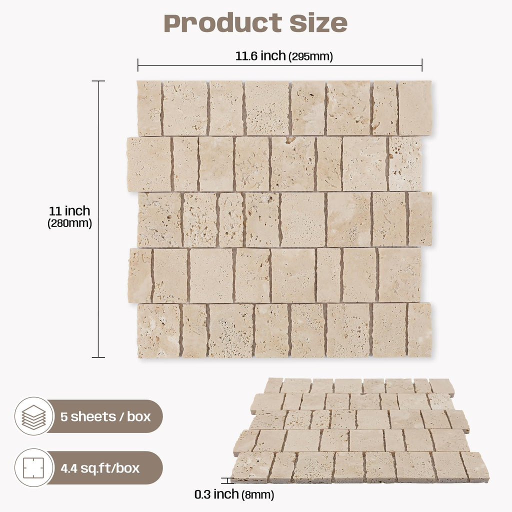 2×3 Inch Piano Travertine Marble Mosaic Tile for Wall Floor, 5 Sheets
