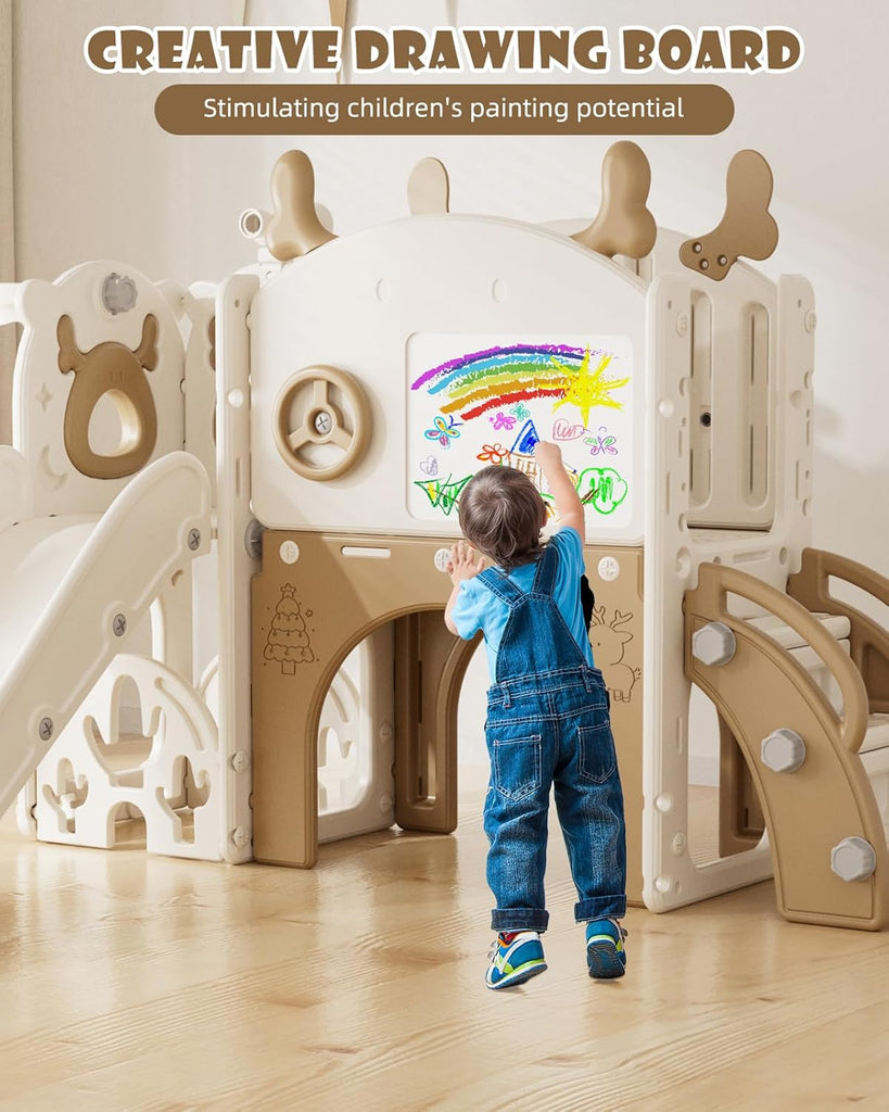 Toddler Slide,12 in 1 Kids Slide for Toddlers 1-3 (Brown)
