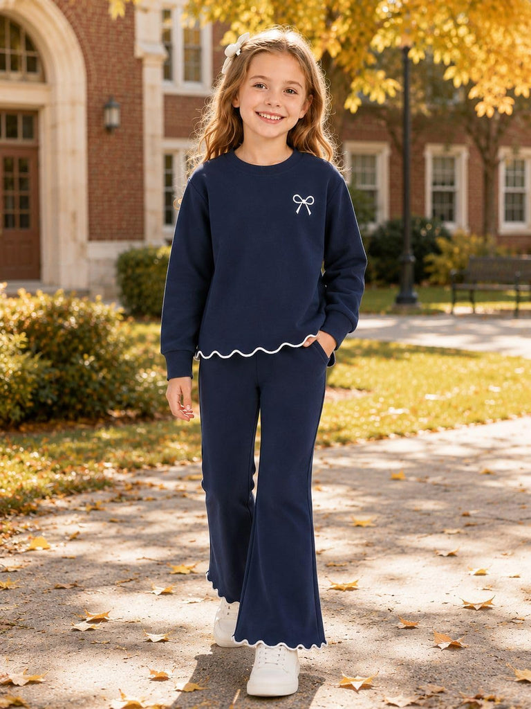 Girls Outfit Set 2 Piece Sweatshirt Top with Flare Pants