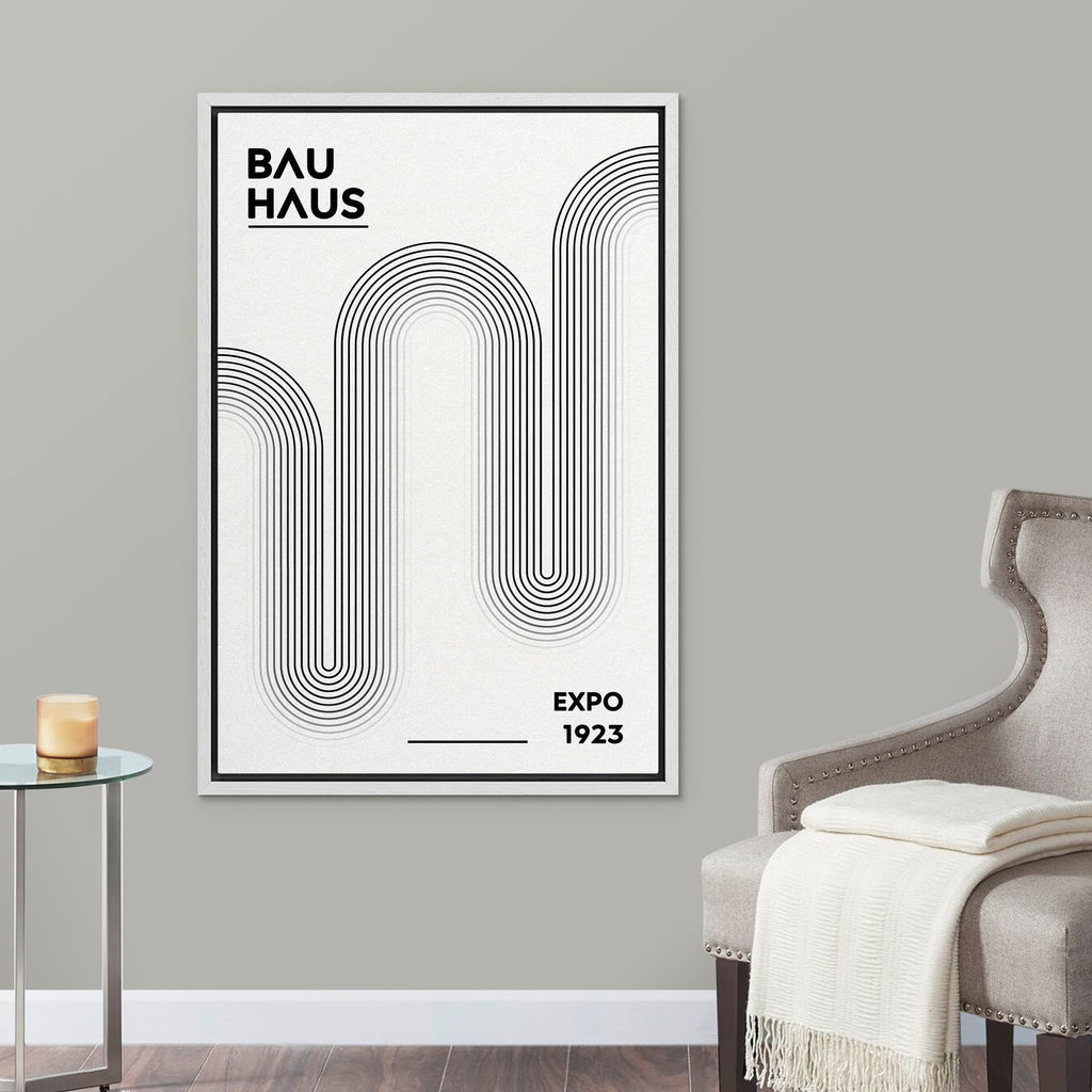 Framed Canvas Print Wall Art Bauhaus Geometric Black Color Wave Abstract Shapes Illustrations Modern Decorative