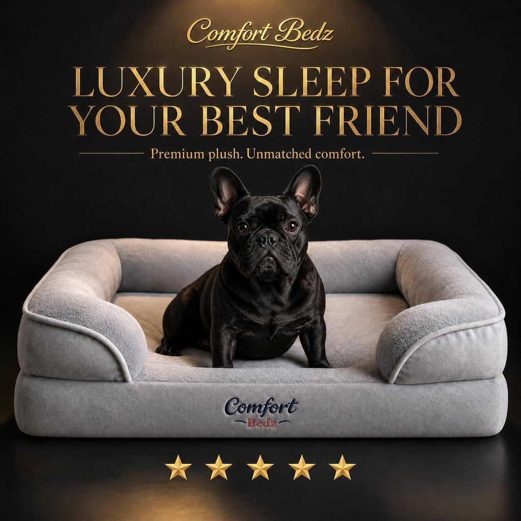 Orthopedic Dog Sofa Bed, Gray, Plush, Raised Bolsters, Supportive Foam, for Dogs (Large)