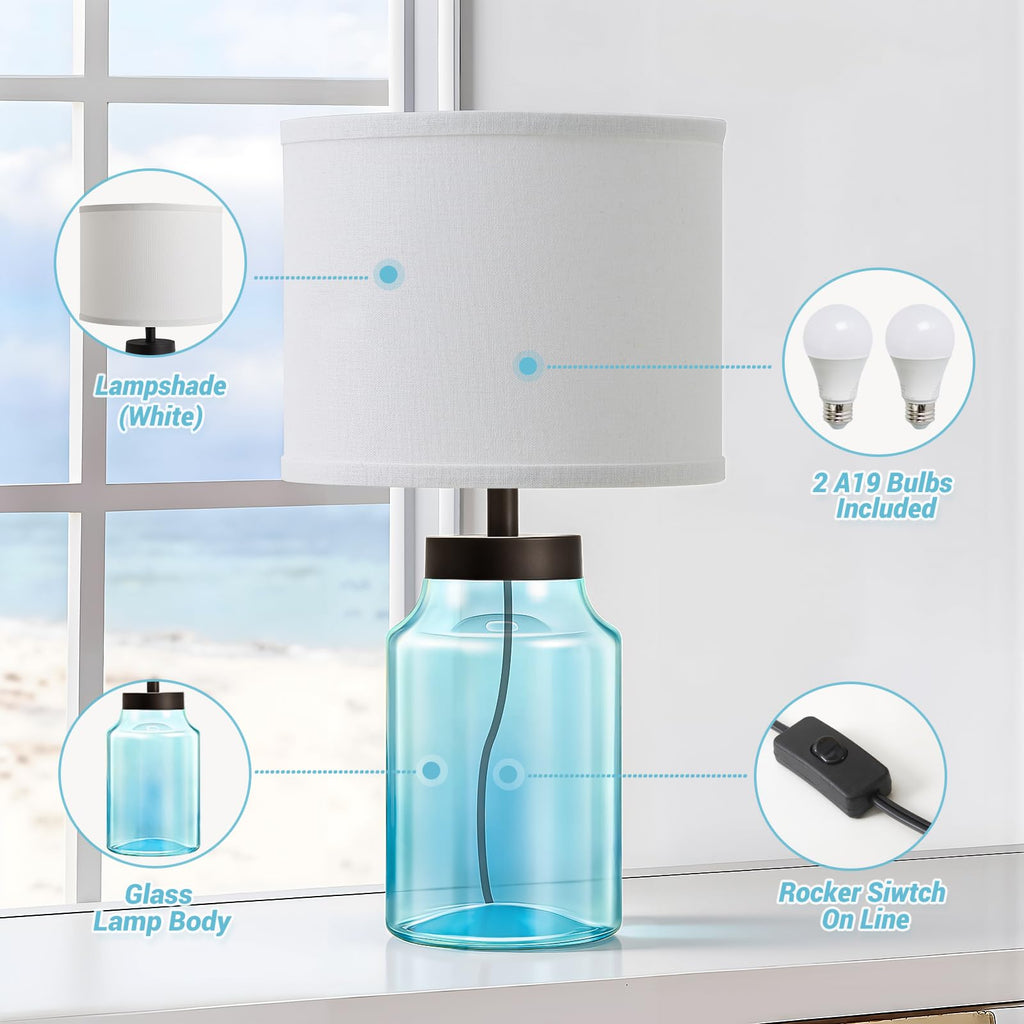 Coastal Fillable Table Lamps, Bedside Lamps Set of 2 Decor