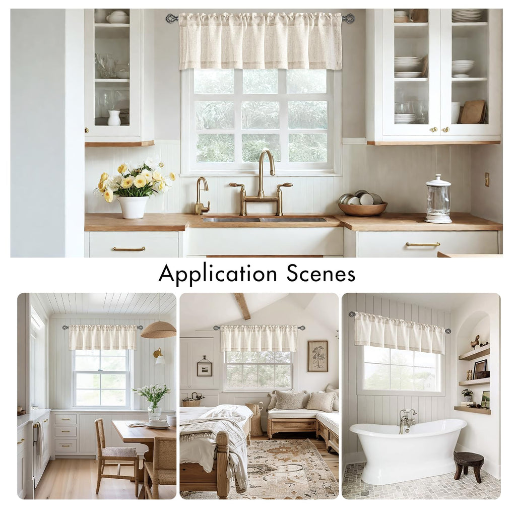 Linen Valance for Windows 2 Panels, Natural Ivory Rod Pocket Light Filtering Semi Sheer Soft Linen Window Treatment