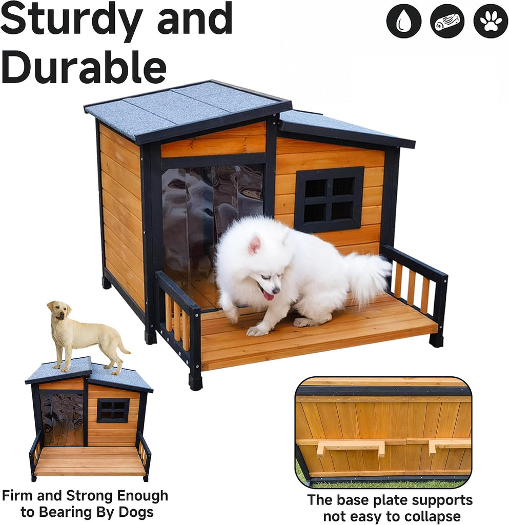 Large Dog House Outdoor Elevated Wooden Dog Kennel with Porch Brown 39"