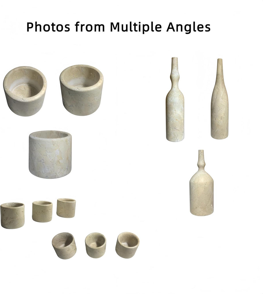 Natural Marble Home Decor Set: Luxury 7-Piece Vase & Candle Holder Collection - Golden Beige Stone Accessories &