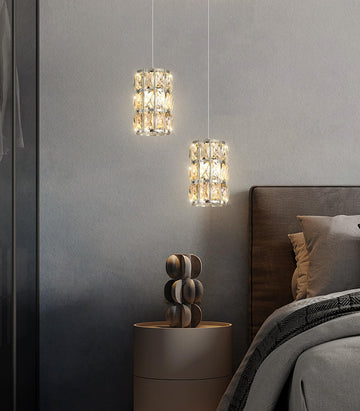 2-Lights Modern Crystal Pendant Lights Island LED Dimmable Glam Pendant Lighting Chandelier Hallway Corner Lamp Nickel