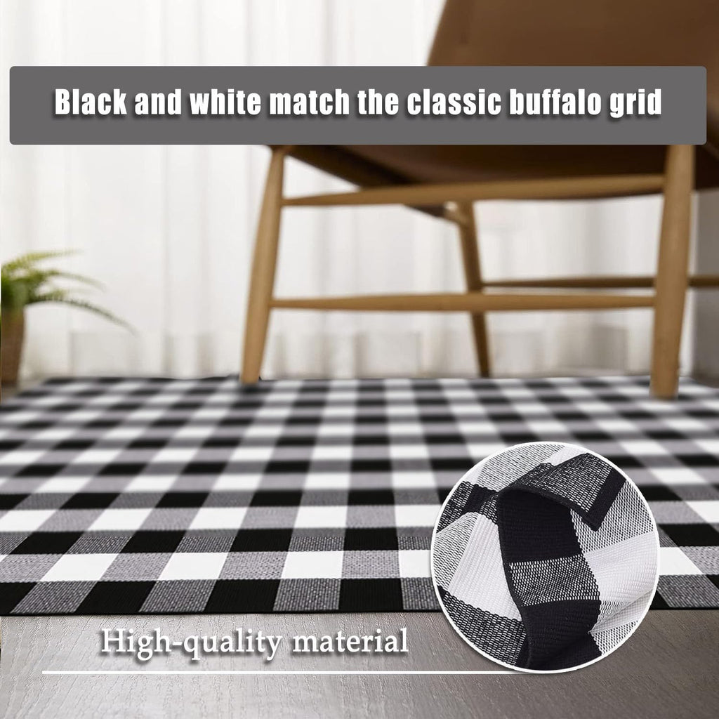 Buffalo Plaid Rug 5. .5'Black and White Area Rug,Washable Cotton Woven Indoor/Outdoor Rug for Farmhouse/Dining
