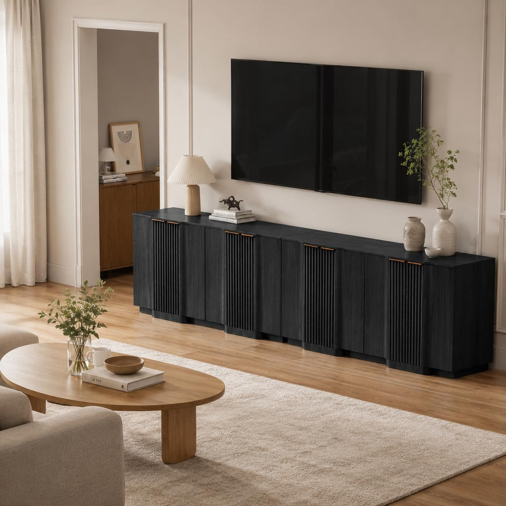 Fluted Buffet Cabinet with Storage, 110" Accent Sideboard Credenza