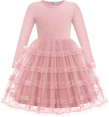 Toddler Girls Long Sleeve Ruffle Tiered Party Tulle Dresses