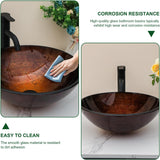 Sarlai Artistic Vessel Sink Bathroom Vessel Sink Round Brown Tempered Glass Vanity Round Bowl With Pop-up Drain 16-1/2