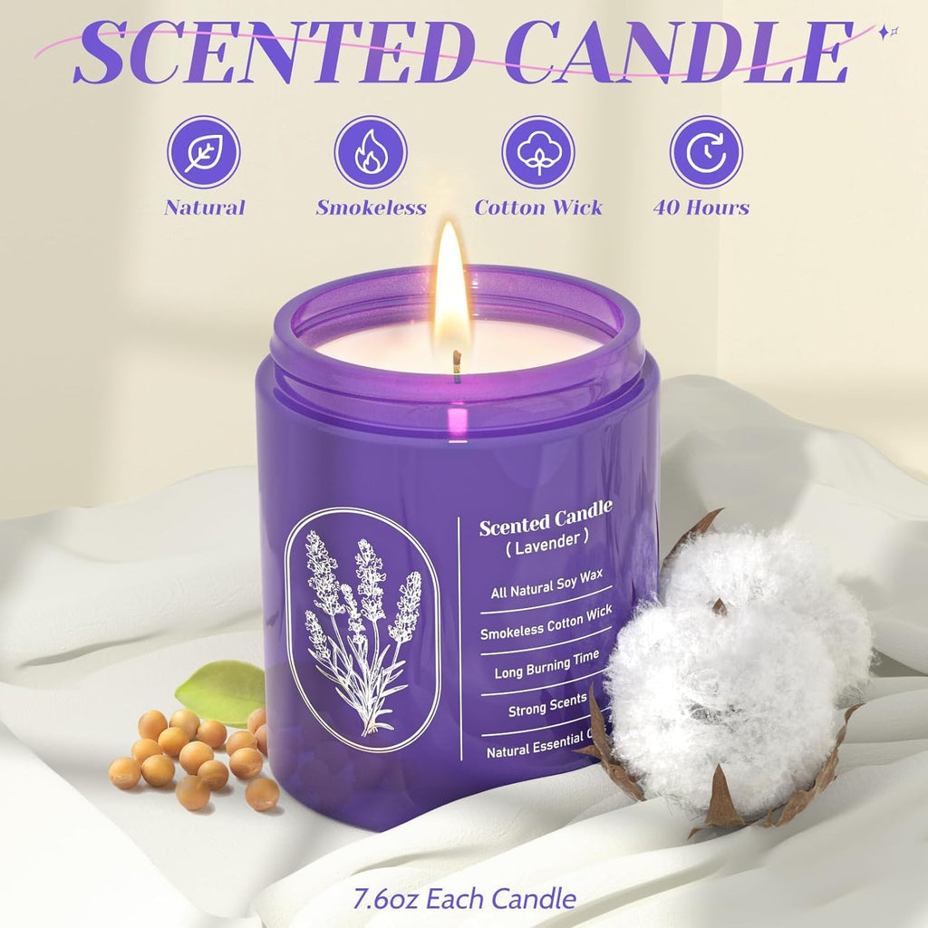 Lavender Scented Soy Candle for Women & Men, 7.6 Oz, 2 Packs
