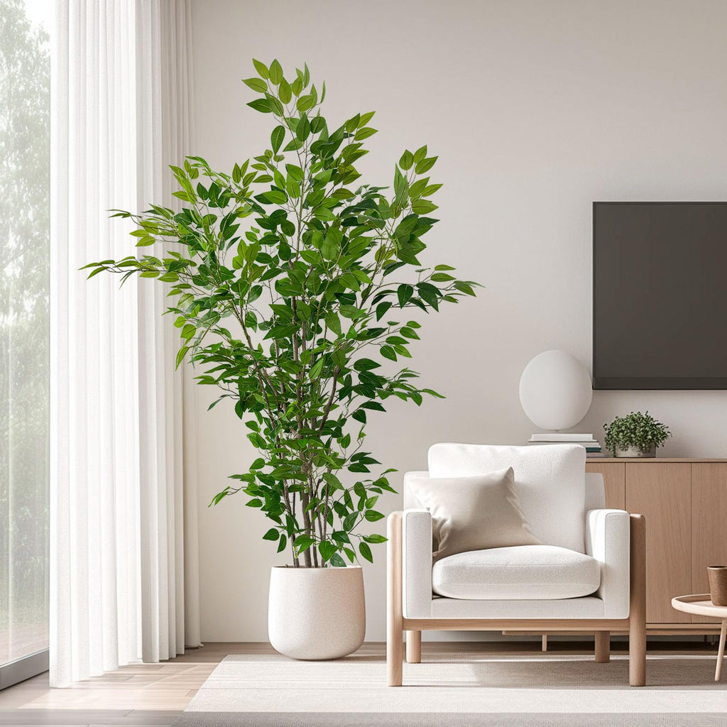 6ft Artificial Ficus Tree with White Plastic Planter
