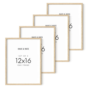 12x16in Beige Oak Wood 4-Piece Picture Frame Set, Natural Oak Wood Frames, Premium Wood Source, Rustic Modern Style