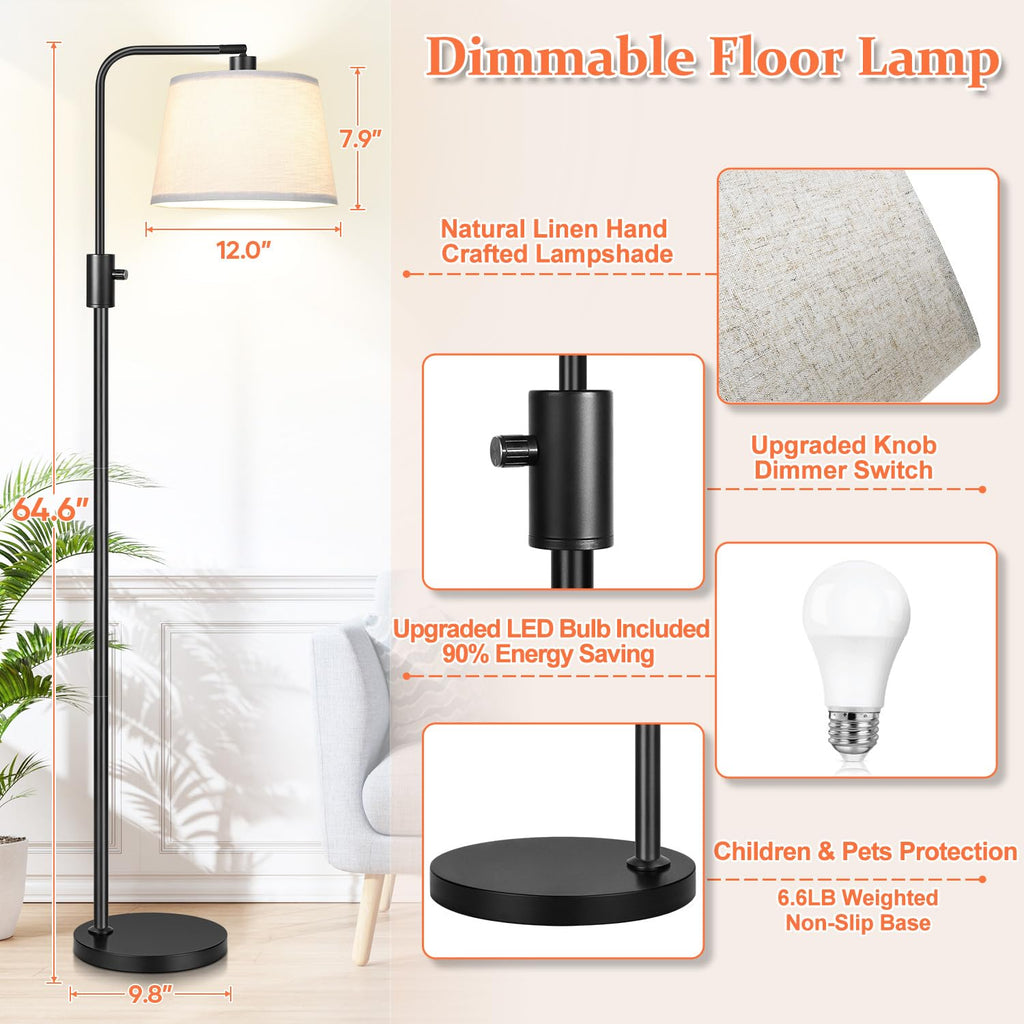 Upgraded】 Dimmable Floor Lamp, 1000 Lumens LED Bulb Included, Arc Floor Lamps Modern Standing Lamp with Linen Shade