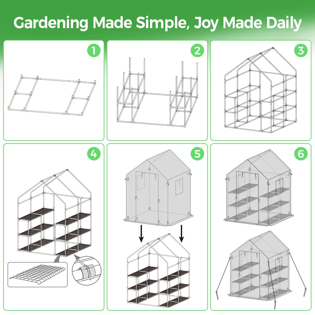 Greenhouse for Outdoors with Screen Windows, 57 x 57 x 76'' Walk in Plant Greenhouses Heavy Duty with Durable PE