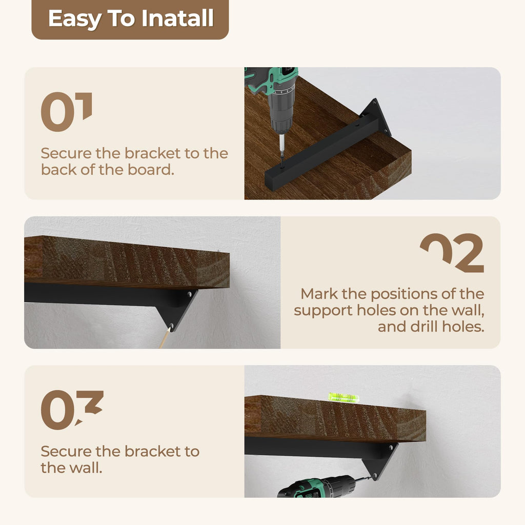 60 Inch Long Wall Shelves, Long Floating Shelf for Wall Set of 2, Walnut Large Wall Mounted Shelves with Metal
