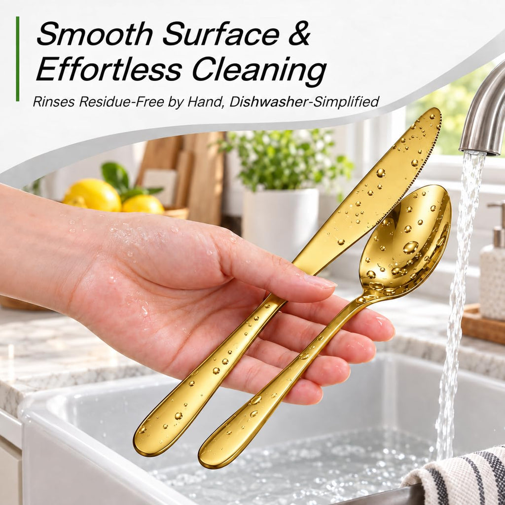 32% OFF 72P Gold Silverware Set for 12 - Stainless Steel Flatware Set with Mirror Polish, Gold Silverware Set