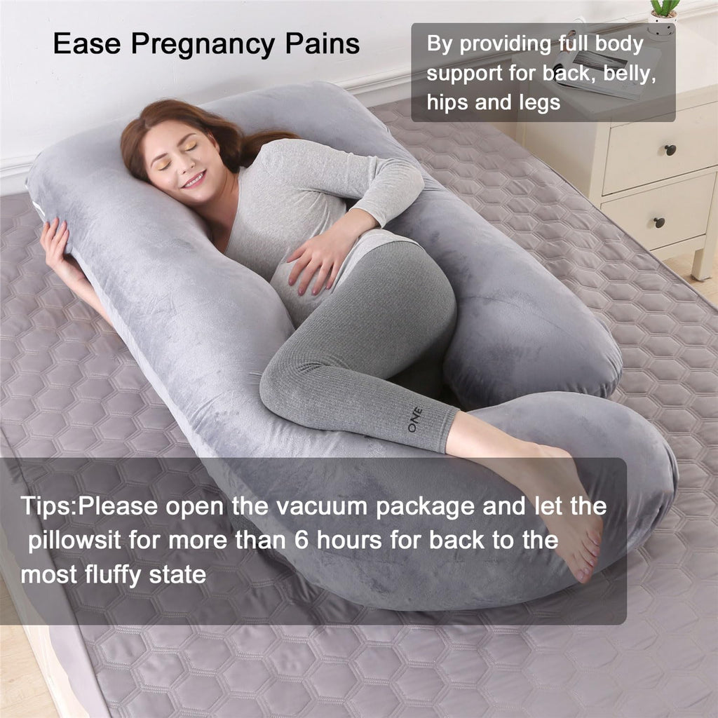 U-Shaped Full Body Pillow for Adults, Maternity Pillow with Washable Velvet Cover, Ergonomic Support for Back, Belly