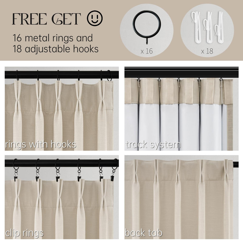 Extra Long Oatmeal Full Blackout Pinch Pleated Curtains 120 Inches 2 Panels