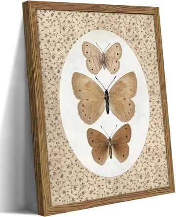 Framed Butterfly Canvas Wall Art, Vintage Butterfly Pictures Posters Wall Decor, Modern Farmhouse Decor, Rustic Retro