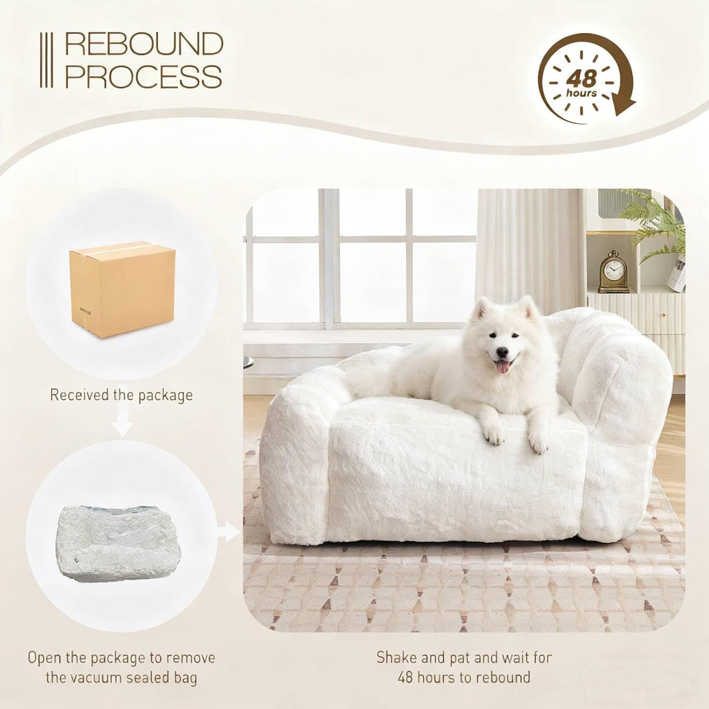 Dog Sofa Couch Bed, Floral Shaped Dog Couch with Memory Foam Filled (Beige)