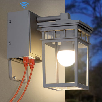 Outdoor Wall Sconce, Dusk to Dawn Porch Light with GFCI Outlet Built in