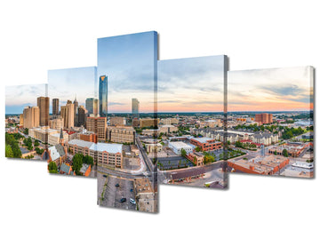 5 Panels Oklahoma Cityscape Canvas Wall . Oklahoma Skyline Posters and Prints Skyscraper Picture House Decorations