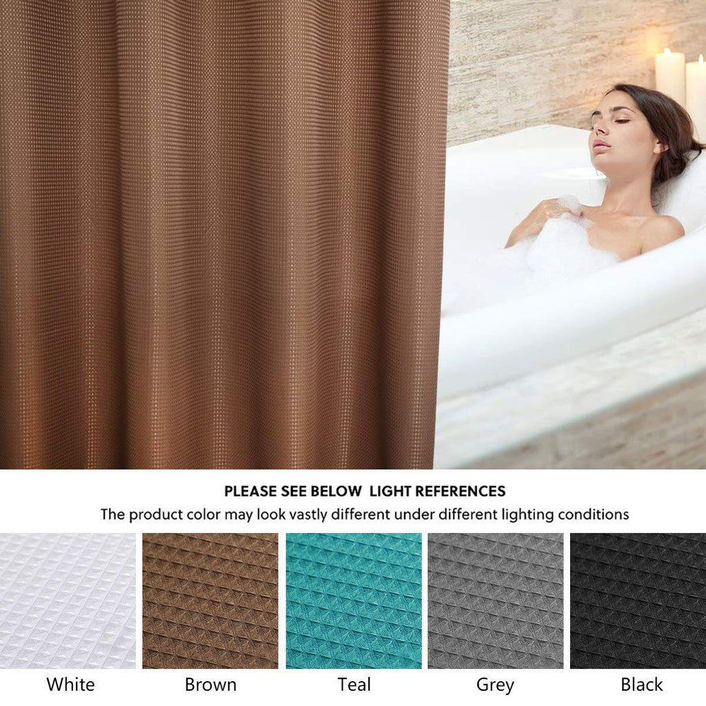 Brown Shower Curtains 72 inches Long Waffle Fabric Farmhouse Modern Square Textured Shower Curtains with Hooks