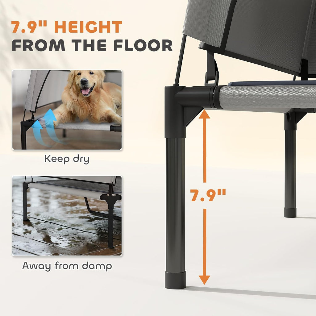 Elevated Dog Bed with Cooling Pad, 42" x 30" x 37", Light Gray