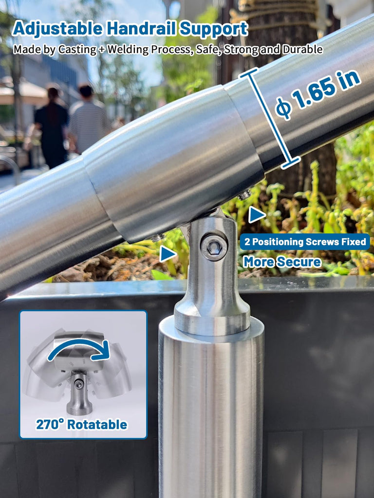 4 Step Stair Railing, Handrail for Indoor Outdoor Steps, 1.65 in Round DIY 304 Stainless Steel Transitional Porch
