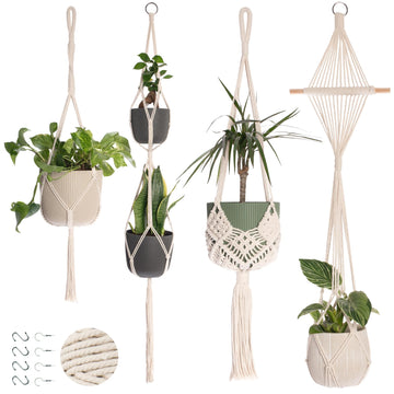 4-Pack Macrame Plant Hangers with 8 Hooks - Hanging Planters for Indoor Plants, Boho Macrame Hangers Indoor Outdoor