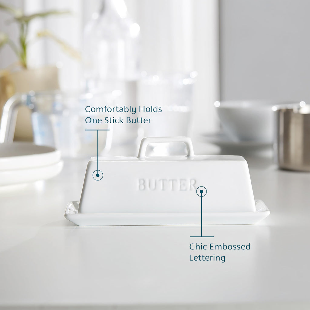 Ceramic Butter Dish with Lid, Countertop, Dishes, Tray, White