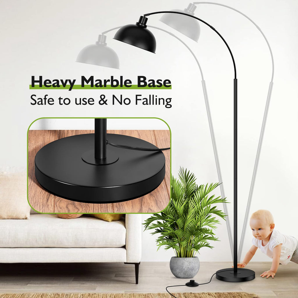 Arc Floor Lamps, Modern Tall Standing Lamp Remote Control, Stepless Dimmable Black Floor Lamp with Hanging Dome