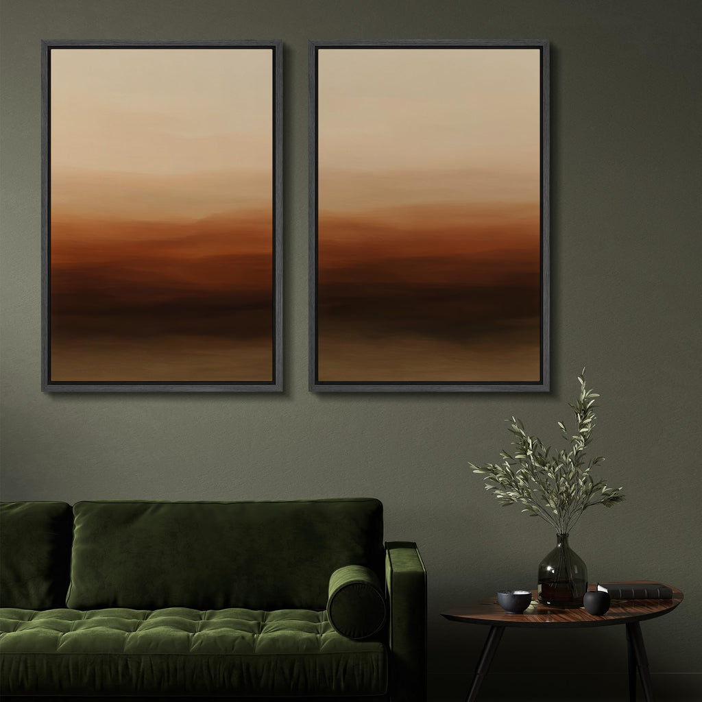 Framed Canvas Print Wall Art Set Abstract Warm Desert Sunset Gradient Abstract Illustration Modern Art Decorative
