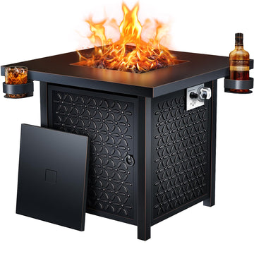 Propane Fire Pits 32 Inch Outdoor Gas Fire Pit, 50, 000 BTU Steel Fire Table with Lid and Lava Rock, Add Warmth and