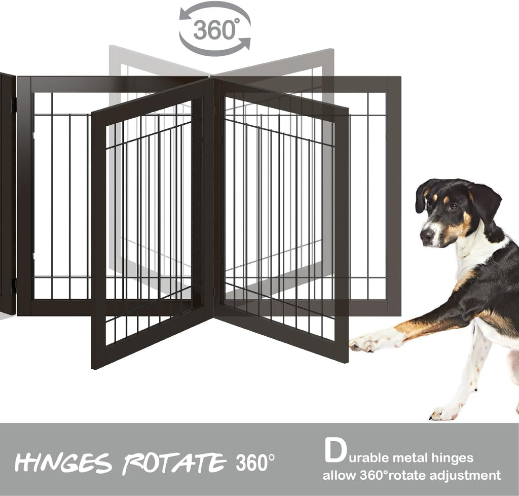 Dog Gate Indoor with Door, Freestanding, Foldable, 144" Wide, 30" H