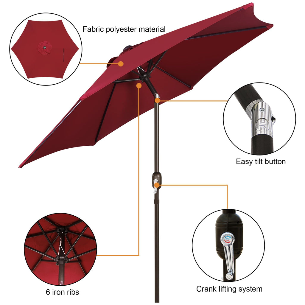 7.5 ft Patio Umbrella, Yard Umbrella, Outdoor Market Umbrella with Push Button Tilt Crank, Burgundy