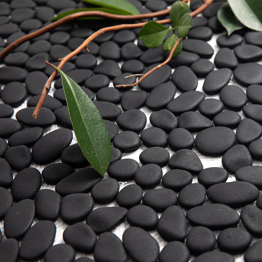 Pebble Tile for Shower Floor, 12"x12" Black Pebble Tiles, 5 Pcs