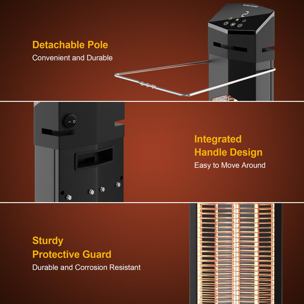 Outdoor Patio Heater for Garage, 37" Electric Space Heaters, 1500W Portable Infrared Radiant with IP65 Waterproof