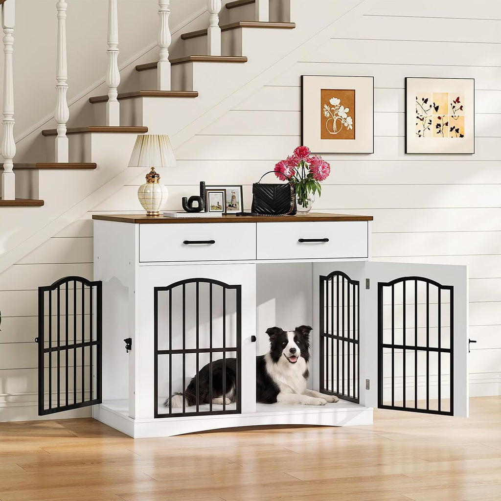 Dog Crate Furniture, 39.4'' Wooden Dog Kennel Indoor with Storage