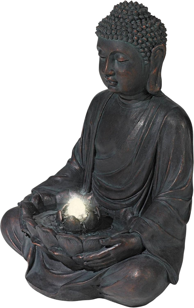 Meditating Buddha 24" High Large Zen Asian Indoor Outdoor Decor Resin Floor Fountain with Light LED Standing Bubbler