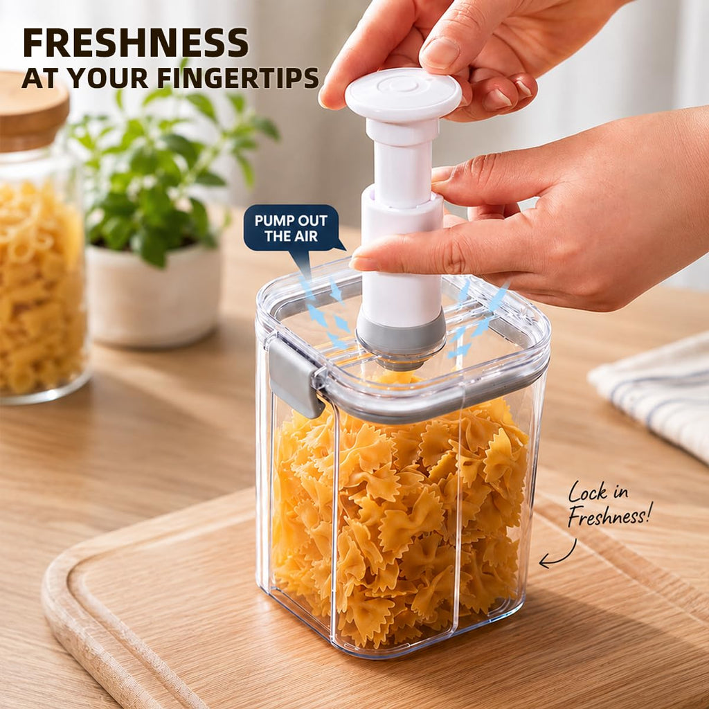 3-Piece Vacuum Seal Food Storage Containers with Pump, Airtight Clear Plastic Canister Set, Stackable Pantry