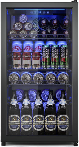Beverage Fridge, 130 Can Mini Fridge With Glass Door, Beverage Cooler Refrigerat