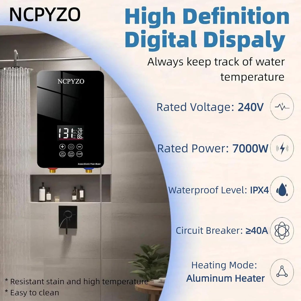 Tankless Water Heater Electric 240V-7000W. Instant Water Heater for Kitchen、Bathroom、Under Sink.On Demand Hot Water