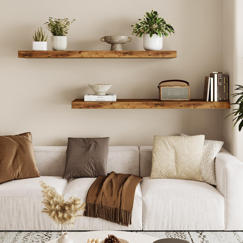 Floating Wall Shelves for Decor (Rustic Brown, Set of 2, 35.4Inch)