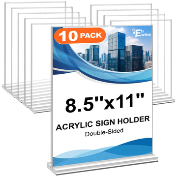 Acrylic Sign Holder 8.5 x 11, 10 Pack Double-Sided Stand up Table Top Sign Holders, Clear Acrylic Picture Frame Menu